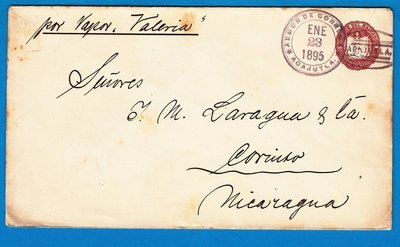 El Salvador postal envelope 1895 Acajutla to Nicaragua