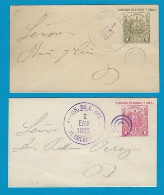El Salvador 2 postal envelopes 1897 - 1898 El Chilamatal