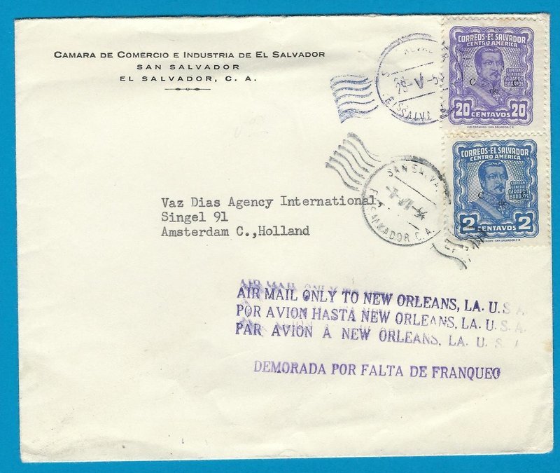 El Salvador air cover 1954 San Salvador to Netherlands - uprated