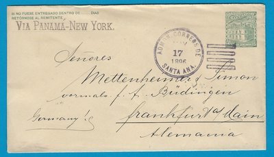 El Salvador postal envelope 1896 Sta Ana to Germany