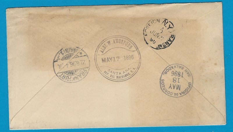 El Salvador postal envelope 1896 Sta Ana to Germany