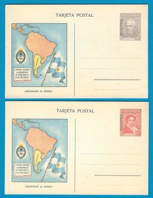 ARGENTINA 2 postal cards 1935 MUESTRA with map