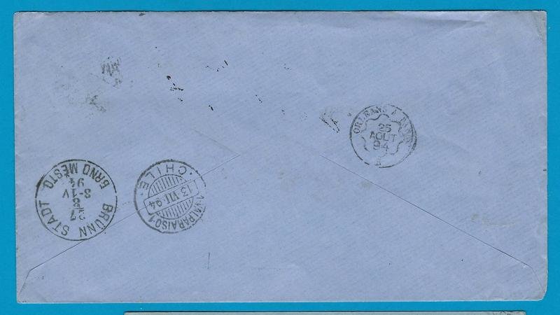 CHILE Registered postal envelope 1894 Viña del Mar to Austria