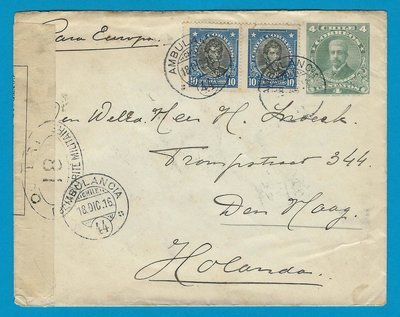 CHILE uprated postal envelope 1916 with Ambulancia 44 to Netherlands