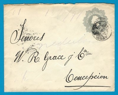 CHILE postal envelope 1911 Parral with Ambulancia 49 to Concepcion