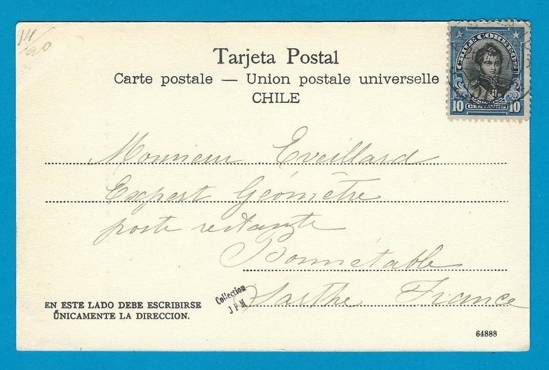 CHILE picture post card Kiosco 1913 Ambulancia 51 to France