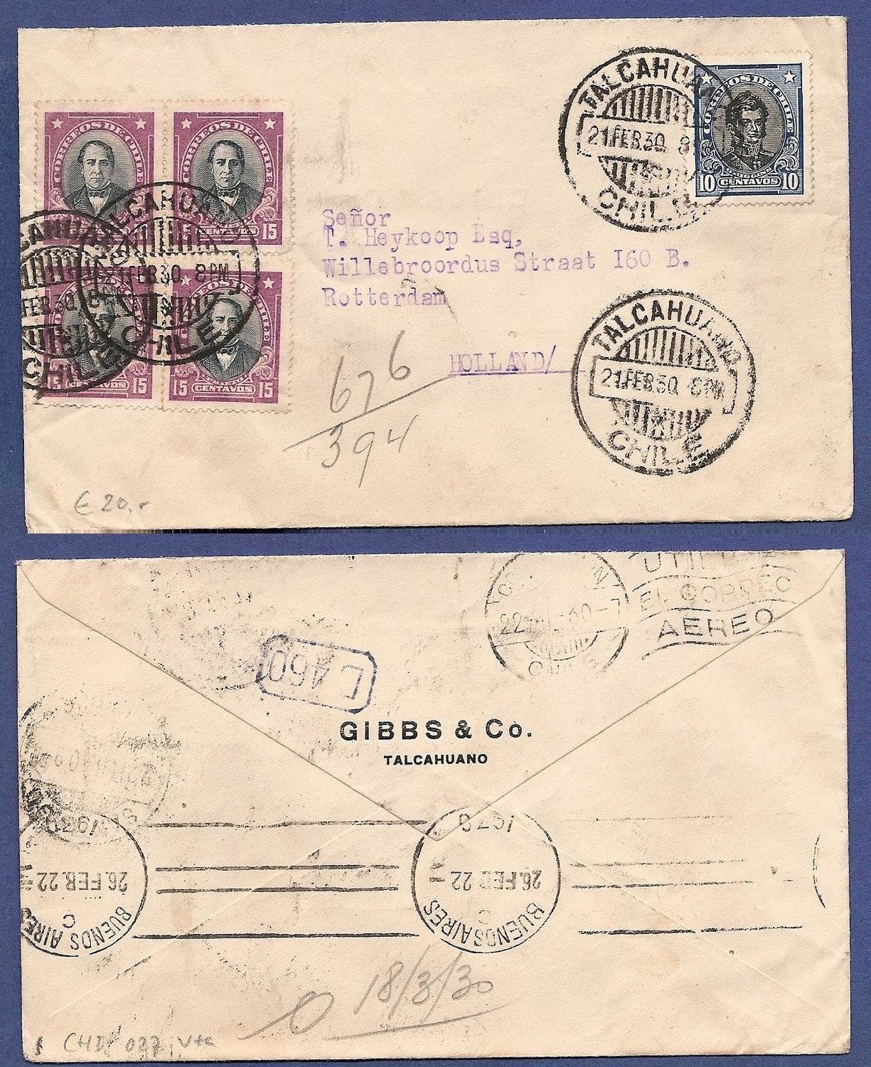 CHILE cover 1930 Talcahuano to Netherlands