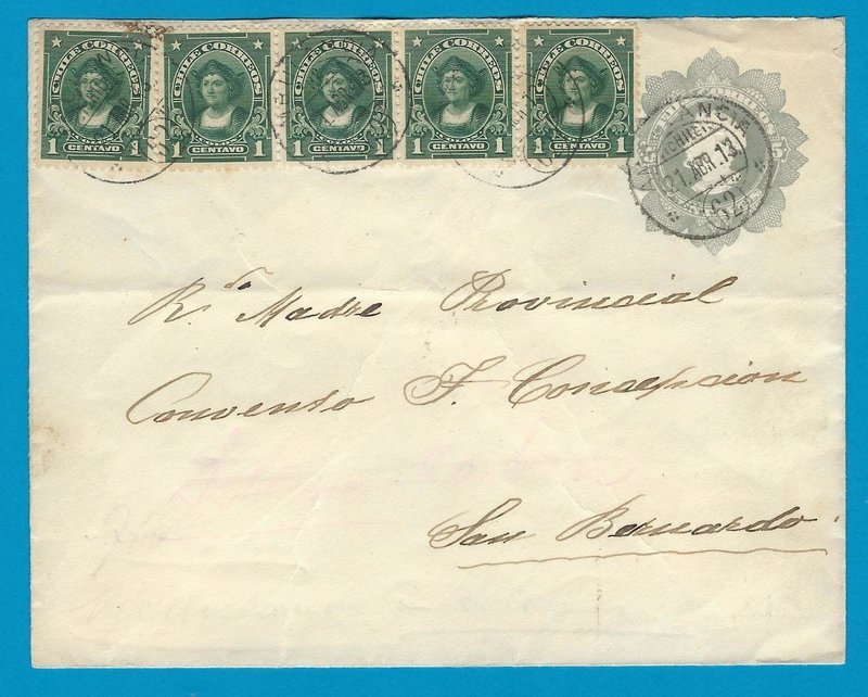 CHILE uprated envelope 1913 Ambulancia 62