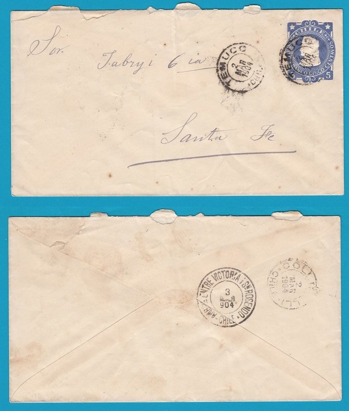 CHILE envelope 1904 Ambulancia Victoria y San Rosendo on back