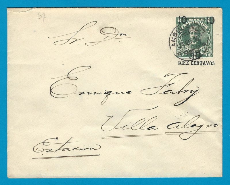 CHILE postal envelope 1916 with Ambulancia 67
