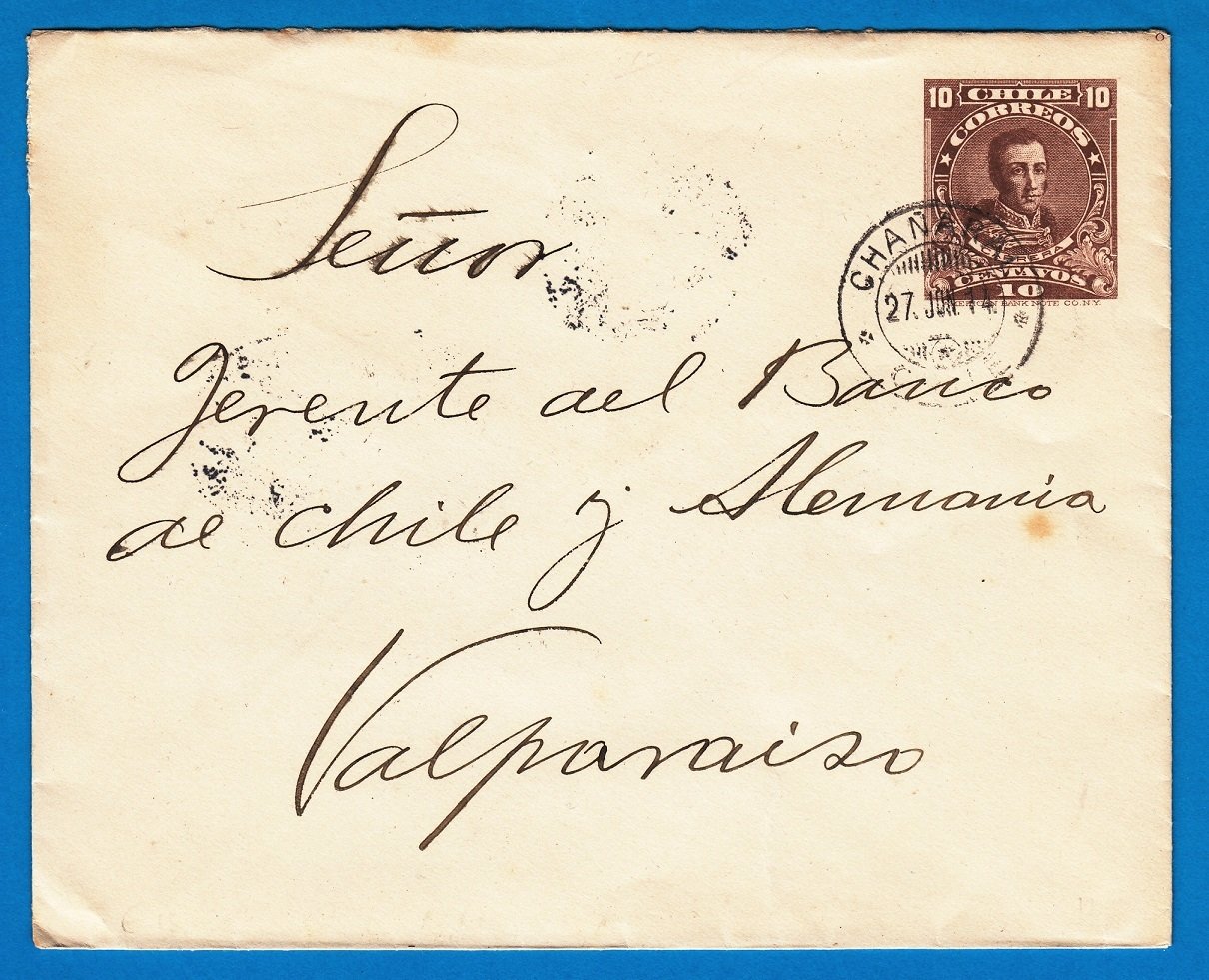 CHILE cover 1914 Chañaral to Valparaiso