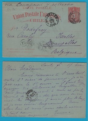 CHILE postal card 1889 Sta Fé to Belgium