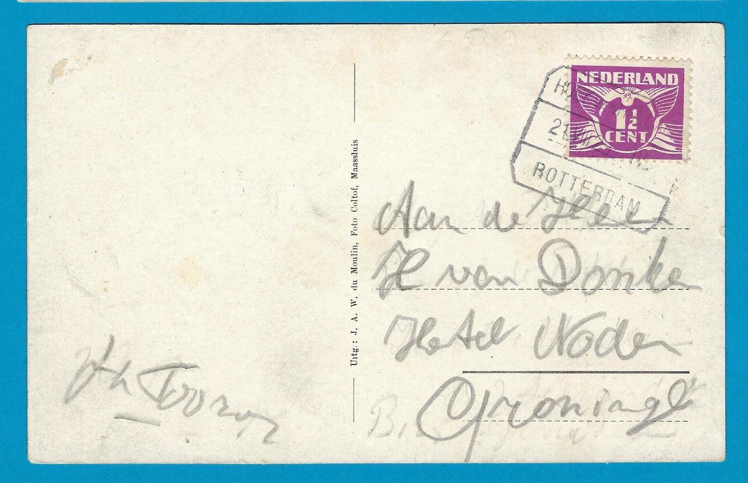 NEDERLAND prentbriefkaart 1929 Hoek van Holland treinstempel