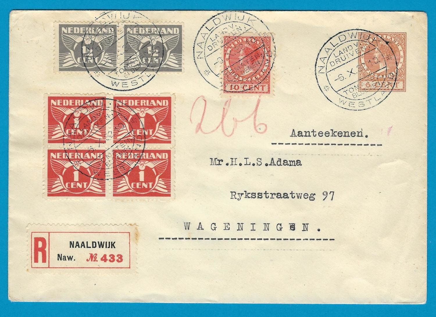 NEDERLAND R envelop 1932 Naaldwijk met reclame stempel