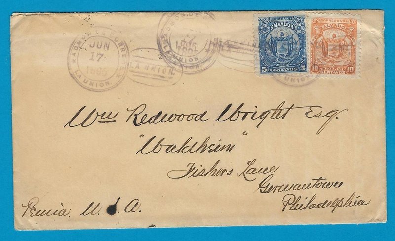 EL SALVADOR cover 1895 La Union to USA