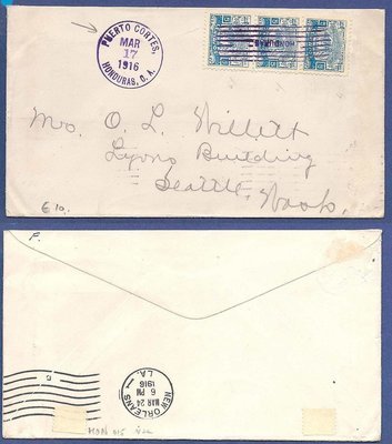 HONDURAS cover 1916 Puerto Cortes to USA