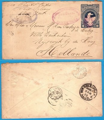 HONDURAS postal envelope 1893 Sta Rosa to Netherlands