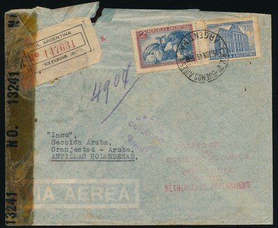 ARGENTINA R air censor cover 1943 to Aruba ARGENTINA R air censor cover 1943 to Aruba
