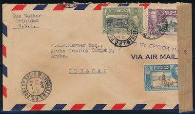 TRINIDAD air censored cover 1940 to Aruba TRINIDAD air censored cover 1940 to Aruba