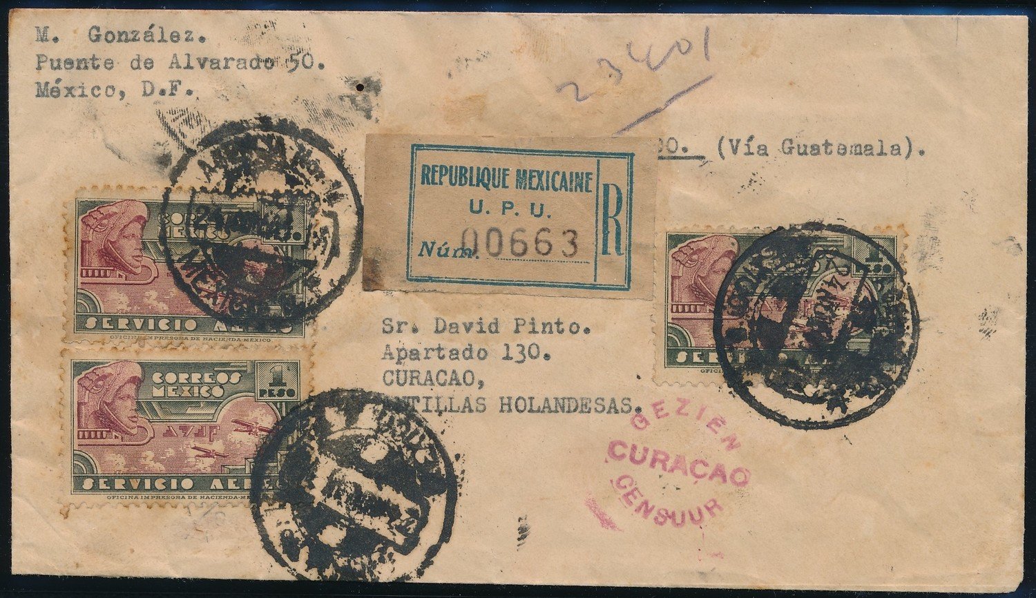MEXICO R airmail cover 1941 to Curaçao