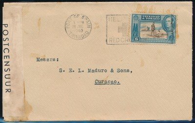 TRINIDAD censored cover 1940 to Curaçao