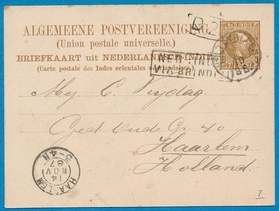 NETHERLANDS EAST INDIES postal card 1887 Weltevreden