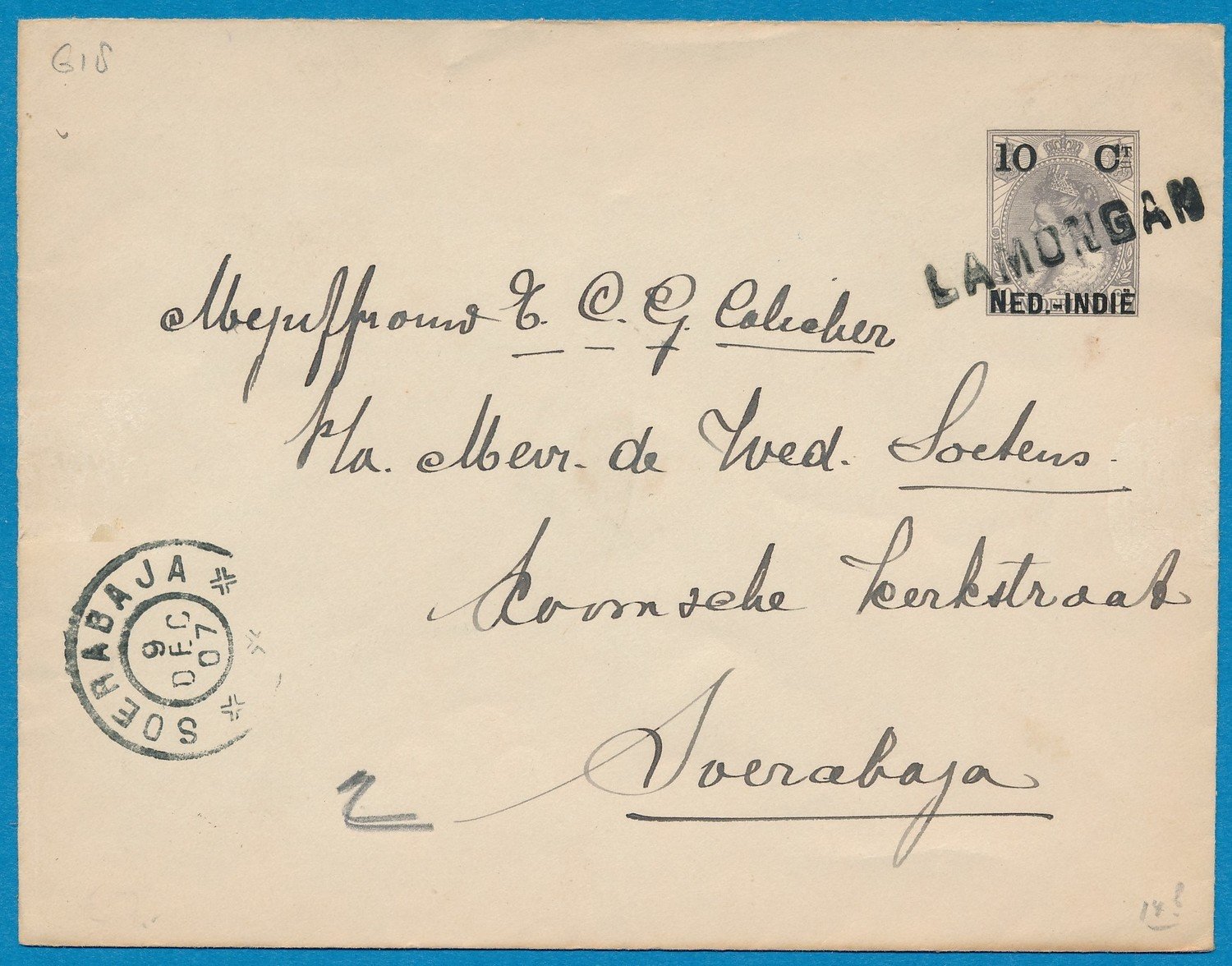 NETHERLANDS EAST INDIES envelope 1907 Lamongan