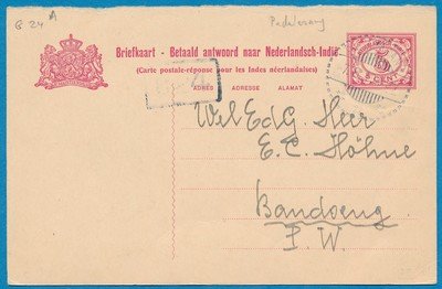 NETHERLANDS EAST INDIES reply card 1919 Padalarang