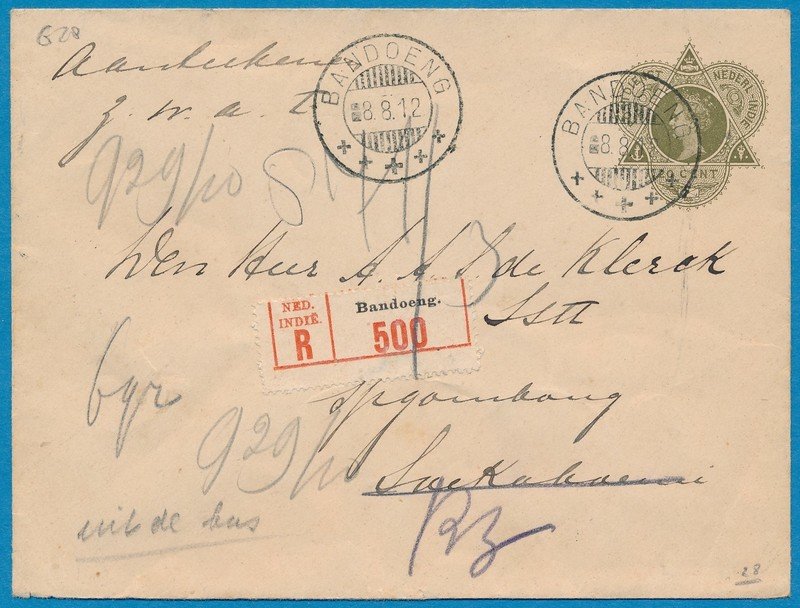 NETHERLANDS EAST INDIES R envelope 1912 Bandoeng to Soekaboemi