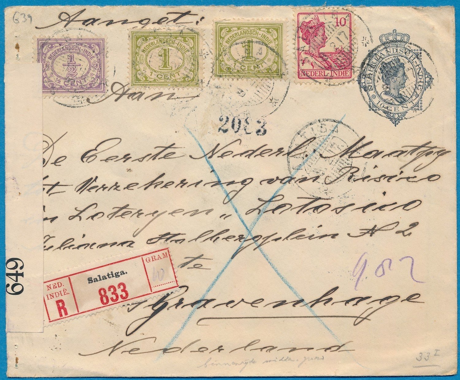 NETHERLANDS EAST INDIES R envelope 1917 Salatiga with censor