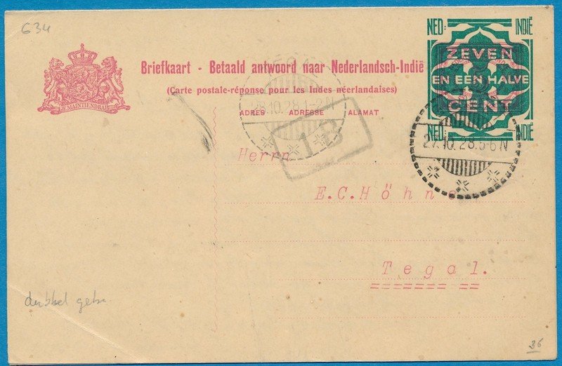 NETHERLANDS EAST INDIES card with reply 1928 Garoet