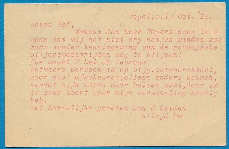 NETHERLANDS EAST INDIES card with reply 1928 Garoet