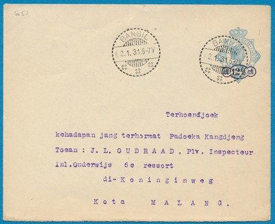 NETHERLANDS EAST INDIES envelope 1931 Bangil