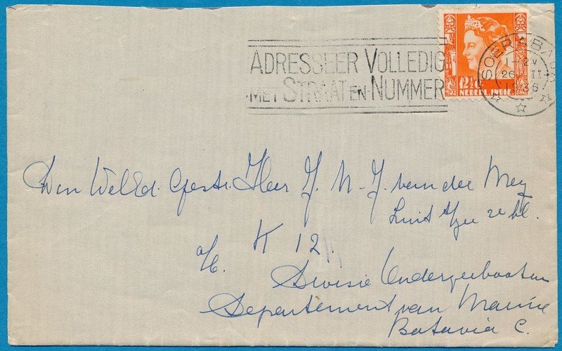 NETHERLANDS EAST INDIES 4 covers to submarine officer 1936-38