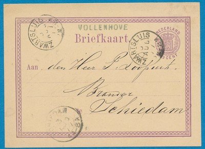 NEDERLAND briefkaart 1877 Vollenhove naar Schiedam