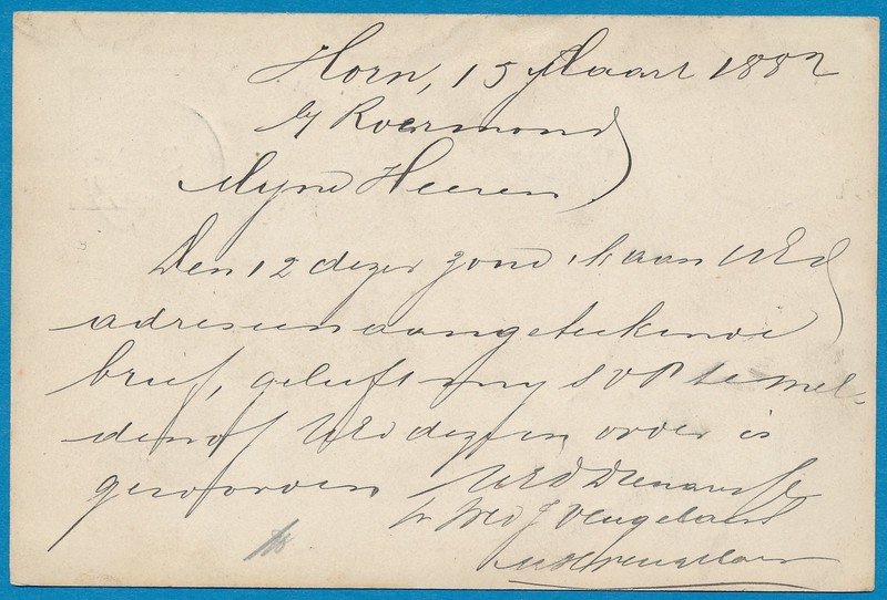 NEDERLAND briefkaart 1882 Horn naar Antwerpen