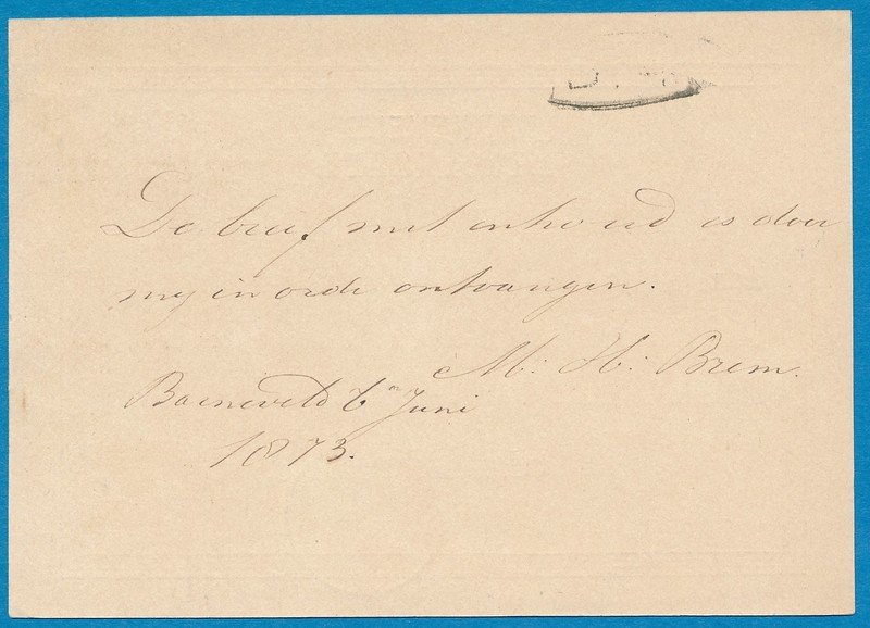 NEDERLAND briefkaart 1873 Barneveld naar Schiedam