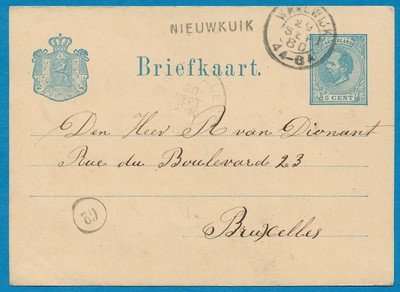 NEDERLAND briefkaart 1880 Nieuwkuik naar België