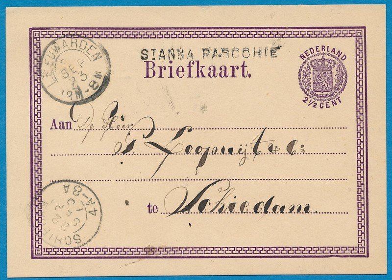 NEDERLAND briefkaart 1873 St Anna Parochie naar Schiedam