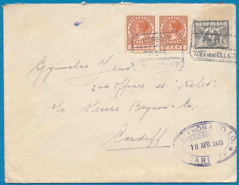NEDERLAND brief 1933 treinstempel Utrecht-Hoek van Holland