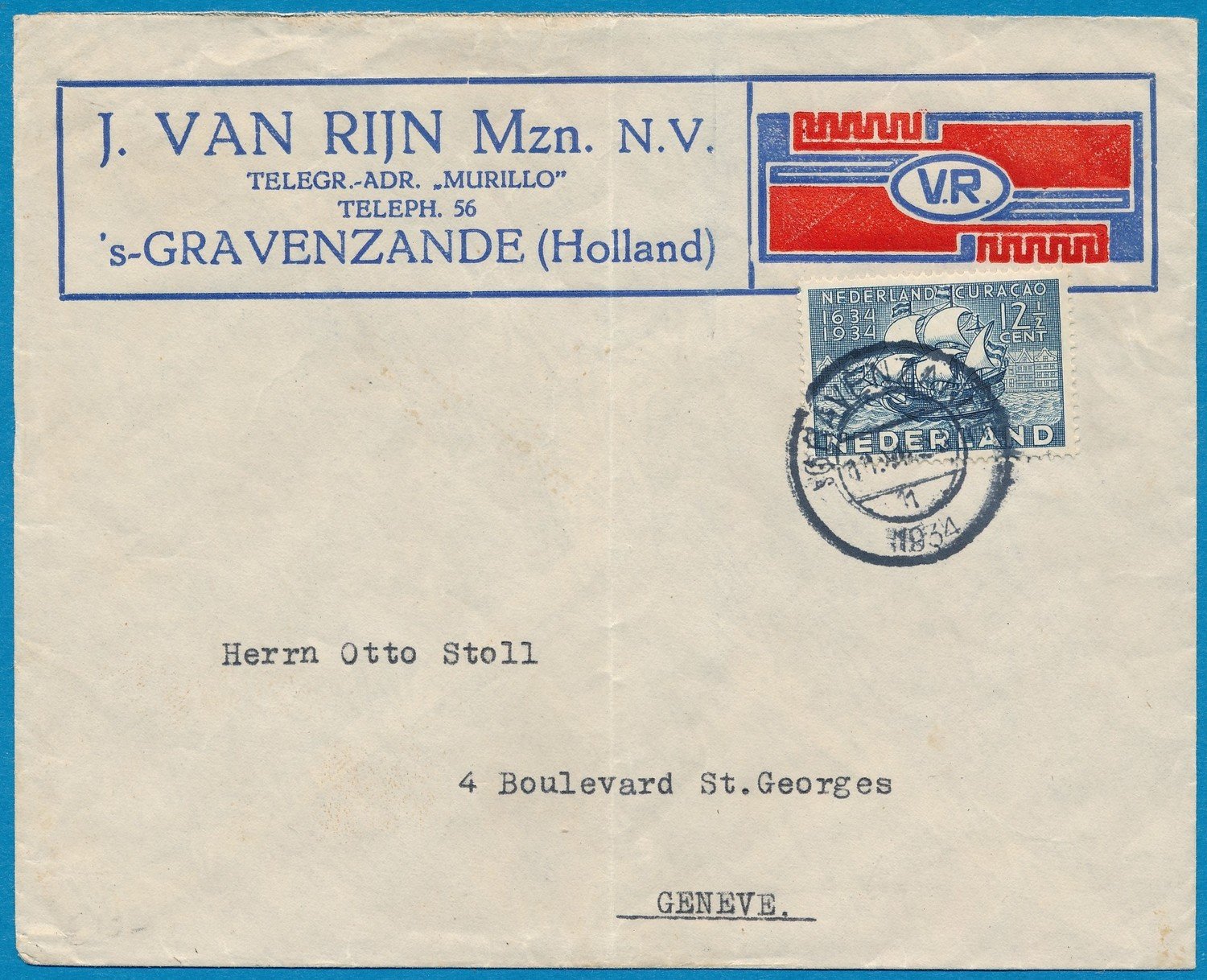 NEDERLAND brief 1934 's Gravenzande naar Zwitserland