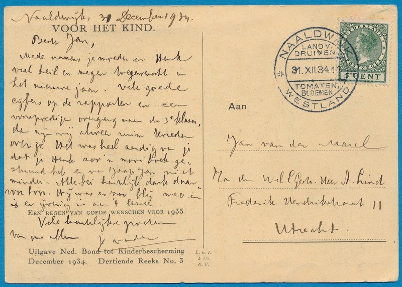 NEDERLAND kaart 1934 Naaldwijk met reclame stempel