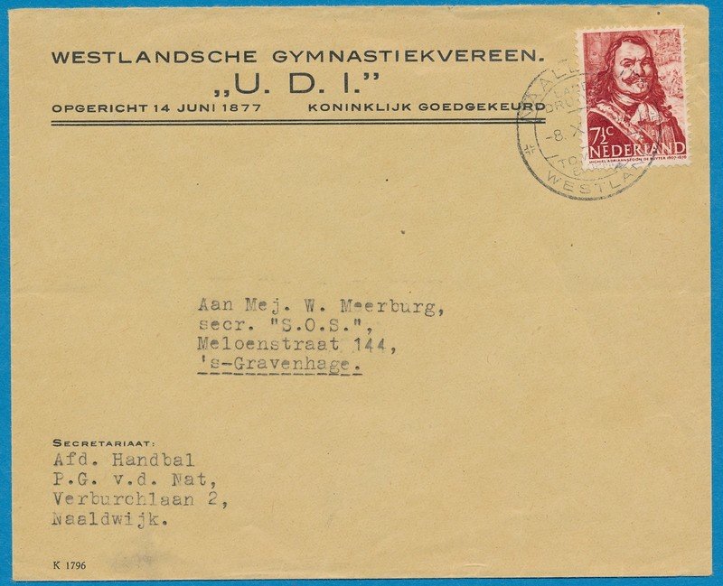 NEDERLAND brief 1945 Naaldwijk Gymnastiek vereniging