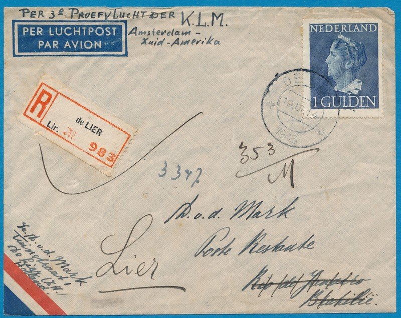 NEDERLAND 3e KLM proefvlucht Z-Amerika 1946 De Lier