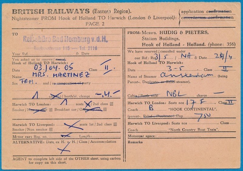 NEDERLAND antwoordkaart 1965 Hoek van Holland naar Duitsland