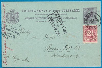 SURINAME briefkaart 1900 Paramaribo naar Duitsland