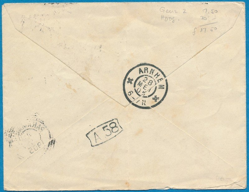 SURINAME envelop 1905 Paramaribo naar Arnhem