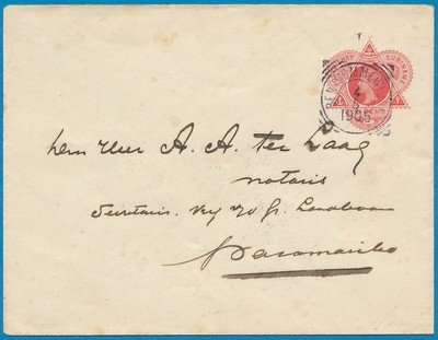 SURINAME envelop 1905 Beneden Commewijne naar Paramaribo