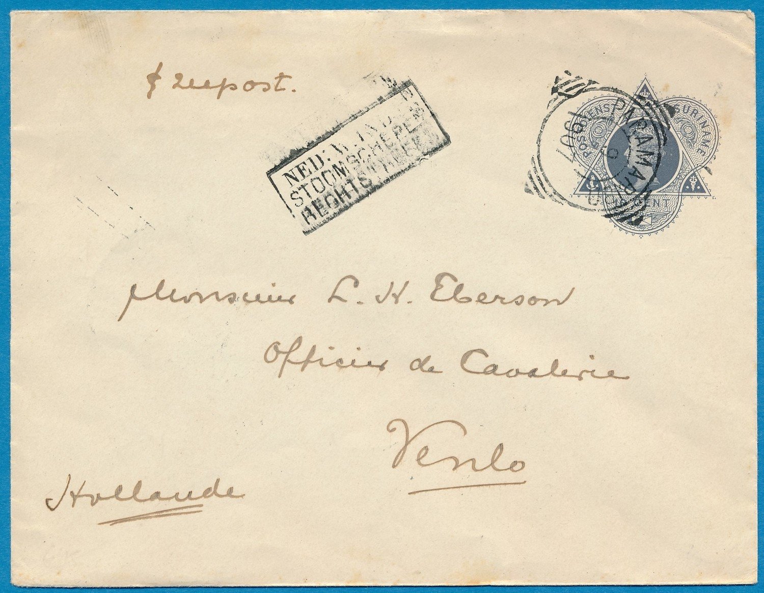 SURINAME envelop 1907 Paramaribo naar Venlo
