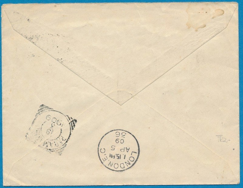 SURINAME envelop 1909 Ben:Commewijne naar London